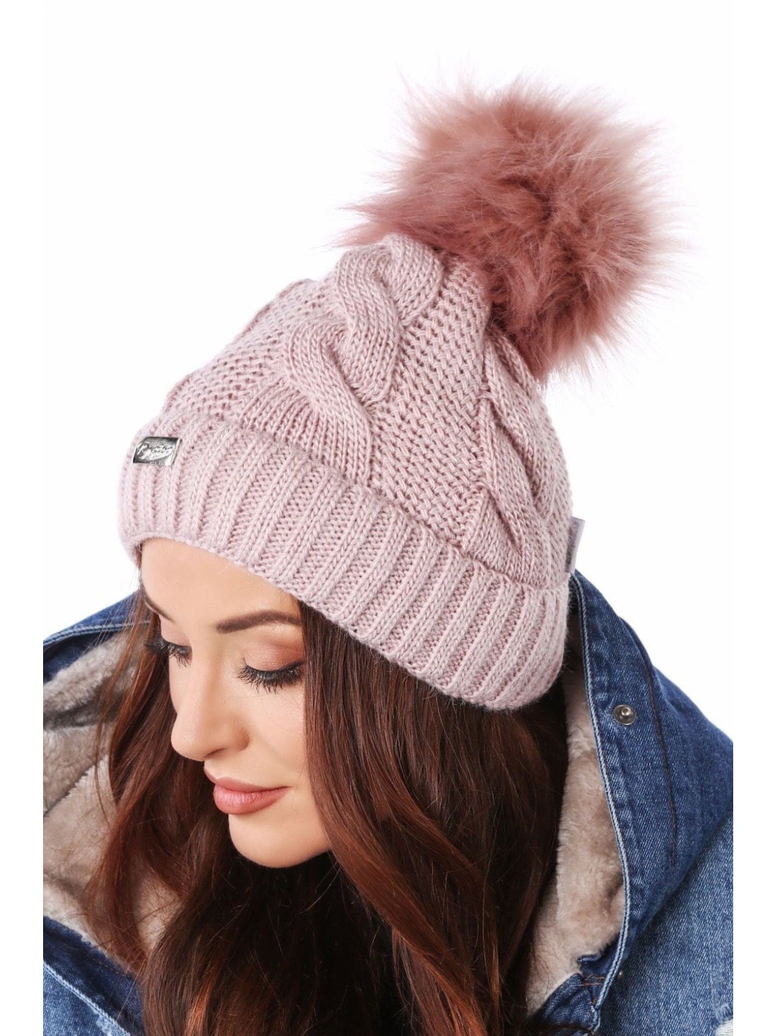 Women\'s braided winter hat, powdered C52 - Online store - Boutique